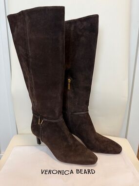 Veronica Beard Tall Dark Brown Suede Pointed-Toe Boots